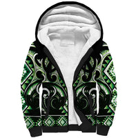 Green Ngaru Taniko With Aotearoa Maori Tattoo Sherpa Hoodie