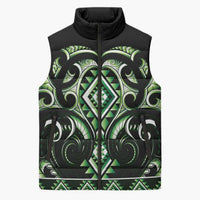 Green Ngaru Taniko With Aotearoa Maori Tattoo Sleeveless Puffer Jacket - Polynesian Pride