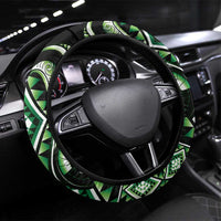 Green Ngaru Taniko With Aotearoa Maori Tattoo Steering Wheel Cover