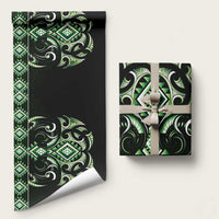 Green Ngaru Taniko With Aotearoa Maori Tattoo Wrapping Paper - Polynesian Pride