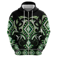Green Ngaru Taniko With Aotearoa Maori Tattoo Zip Hoodie