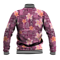 Pink Hawaii Plumeria With Tropical Flowers Motifs Baseball Jacket