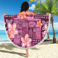 Pink Hawaii Plumeria With Tropical Flowers Motifs Beach Blanket