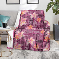 Pink Hawaii Plumeria With Tropical Flowers Motifs Blanket