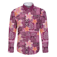 Pink Hawaii Plumeria With Tropical Flowers Motifs Family Matching Puletasi and Hawaiian Shirt