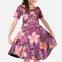 Pink Hawaii Plumeria With Tropical Flowers Motifs Family Matching Short Sleeve Bodycon Dress and Hawaiian Shirt