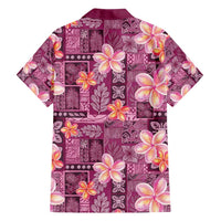 Pink Hawaii Plumeria With Tropical Flowers Motifs Family Matching Tank Maxi Dress and Hawaiian Shirt
