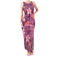 Pink Hawaii Plumeria With Tropical Flowers Motifs Family Matching Tank Maxi Dress and Hawaiian Shirt