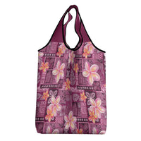 Pink Hawaii Plumeria With Tropical Flowers Motifs Grocery Bag