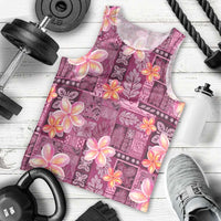 Pink Hawaii Plumeria With Tropical Flowers Motifs Men Tank Top