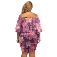 Pink Hawaii Plumeria With Tropical Flowers Motifs Off Shoulder Short Dress