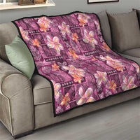 Pink Hawaii Plumeria With Tropical Flowers Motifs Quilt