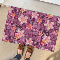 Pink Hawaii Plumeria With Tropical Flowers Motifs Rubber Doormat