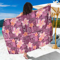 Pink Hawaii Plumeria With Tropical Flowers Motifs Sarong