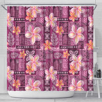 Pink Hawaii Plumeria With Tropical Flowers Motifs Shower Curtain