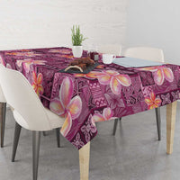 Pink Hawaii Plumeria With Tropical Flowers Motifs Tablecloth