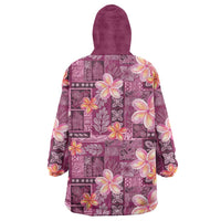 Pink Hawaii Plumeria With Tropical Flowers Motifs Wearable Blanket Hoodie