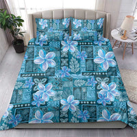Cyan Hawaii Plumeria With Tropical Flowers Motifs Bedding Set