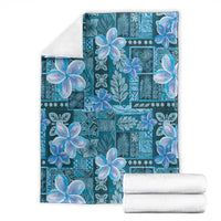 Cyan Hawaii Plumeria With Tropical Flowers Motifs Blanket