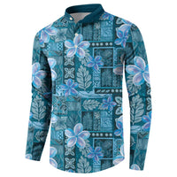 Cyan Hawaii Plumeria With Tropical Flowers Motifs Button Sweatshirt