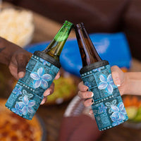 Cyan Hawaii Plumeria With Tropical Flowers Motifs 4 in 1 Can Cooler Tumbler