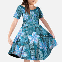 Cyan Hawaii Plumeria With Tropical Flowers Motifs Family Matching Summer Maxi Dress and Hawaiian Shirt