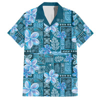 Cyan Hawaii Plumeria With Tropical Flowers Motifs Family Matching Summer Maxi Dress and Hawaiian Shirt