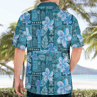 Cyan Hawaii Plumeria With Tropical Flowers Motifs Hawaiian Shirt