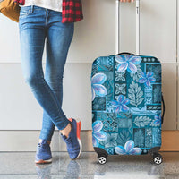 Cyan Hawaii Plumeria With Tropical Flowers Motifs Luggage Cover