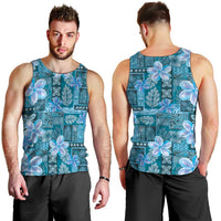 Cyan Hawaii Plumeria With Tropical Flowers Motifs Men Tank Top