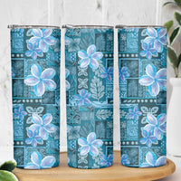 Cyan Hawaii Plumeria With Tropical Flowers Motifs Skinny Tumbler