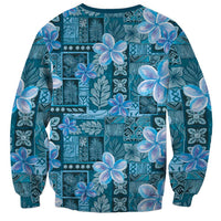 Cyan Hawaii Plumeria With Tropical Flowers Motifs Sweatshirt