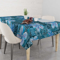 Cyan Hawaii Plumeria With Tropical Flowers Motifs Tablecloth