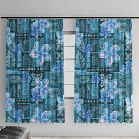 Cyan Hawaii Plumeria With Tropical Flowers Motifs Window Curtain