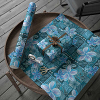 Cyan Hawaii Plumeria With Tropical Flowers Motifs Wrapping Paper - Polynesian Pride