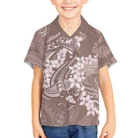 Polynesia Hammerhead Shark Tattoo With Plumeria Lei Family Matching Long Sleeve Bodycon Dress and Hawaiian Shirt