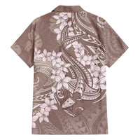 Polynesia Hammerhead Shark Tattoo With Plumeria Lei Family Matching Off The Shoulder Long Sleeve Dress and Hawaiian Shirt