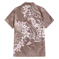 Polynesia Hammerhead Shark Tattoo With Plumeria Lei Family Matching Off Shoulder Maxi Dress and Hawaiian Shirt