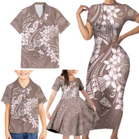 Polynesia Hammerhead Shark Tattoo With Plumeria Lei Family Matching Short Sleeve Bodycon Dress and Hawaiian Shirt