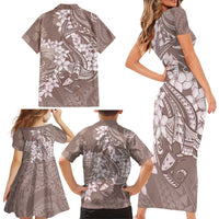 Polynesia Hammerhead Shark Tattoo With Plumeria Lei Family Matching Short Sleeve Bodycon Dress and Hawaiian Shirt
