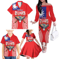 Personalised Taiwan Billiards Family Matching Off The Shoulder Long Sleeve Dress and Hawaiian Shirt Eight-ball Pool Polynesia Tattoo - Polynesian Pride