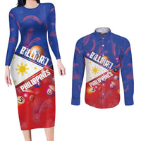 Personalised Philippines Billiards Couples Matching Long Sleeve Bodycon Dress and Long Sleeve Button Shirt Cue With Balls Flag Style - Polynesian Pride