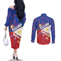 Personalised Philippines Billiards Couples Matching Off The Shoulder Long Sleeve Dress and Long Sleeve Button Shirt Cue With Balls Flag Style - Polynesian Pride