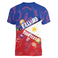 Personalised Philippines Billiards Women V-Neck T-Shirt Cue With Balls Flag Style - Polynesian Pride