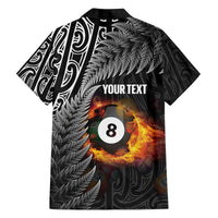 Personalised New Zealand Billiards Family Matching Off The Shoulder Long Sleeve Dress and Hawaiian Shirt Maori Fern On Fire 8 Ball - Polynesian Pride