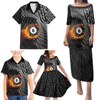 Personalised New Zealand Billiards Family Matching Puletasi and Hawaiian Shirt Maori Fern On Fire 8 Ball LT14 - Polynesian Pride