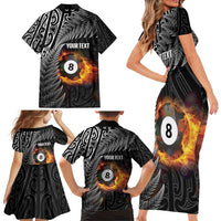 Personalised New Zealand Billiards Family Matching Short Sleeve Bodycon Dress and Hawaiian Shirt Maori Fern On Fire 8 Ball LT14 - Polynesian Pride