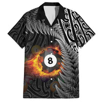 Personalised New Zealand Billiards Family Matching Short Sleeve Bodycon Dress and Hawaiian Shirt Maori Fern On Fire 8 Ball LT14 Dad's Shirt - Short Sleeve Black - Polynesian Pride