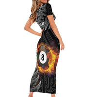 Personalised New Zealand Billiards Family Matching Short Sleeve Bodycon Dress and Hawaiian Shirt Maori Fern On Fire 8 Ball LT14 - Polynesian Pride