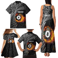 Personalised New Zealand Billiards Family Matching Tank Maxi Dress and Hawaiian Shirt Maori Fern On Fire 8 Ball LT14 - Polynesian Pride